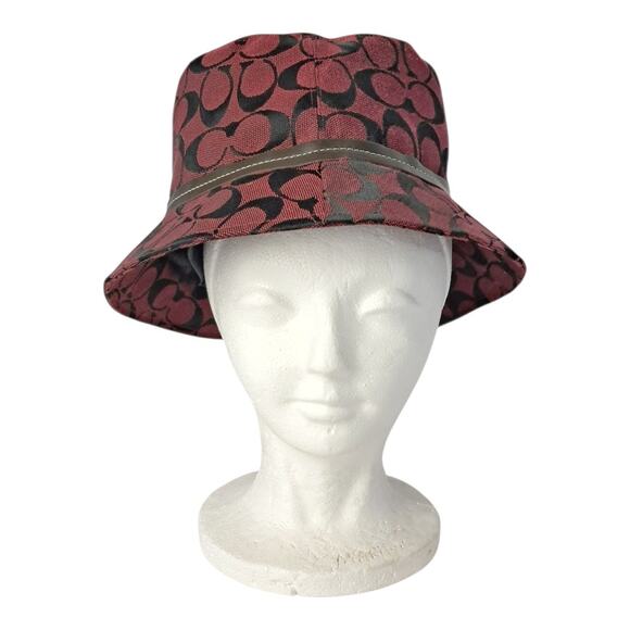 COACH Burgundy Bucket Hat Monogram Embellished Designer Unisex Accessories - Picture 3 of 11
